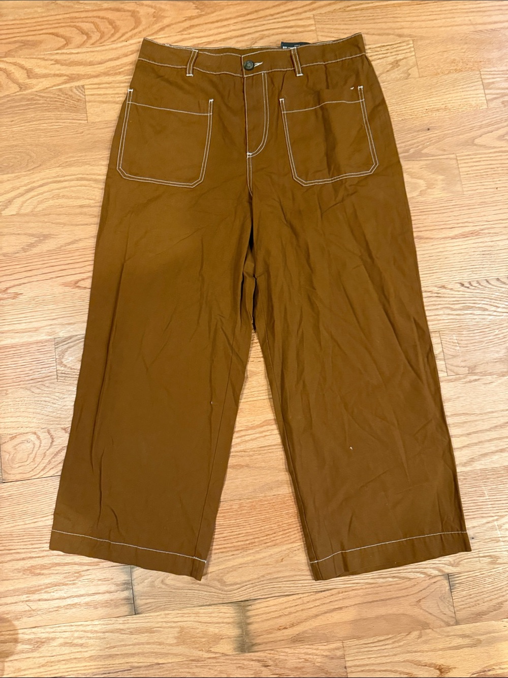 Who What Wear Men's Wide-Leg Chinos in Brown with Contrast Stitching